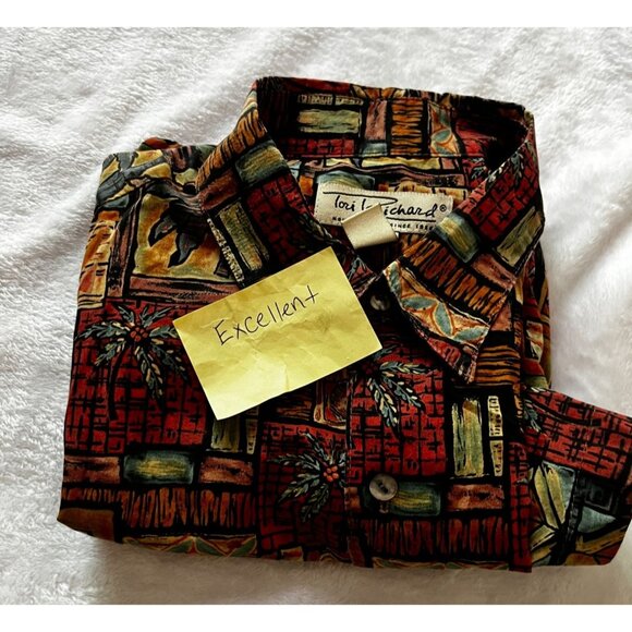 Vintage 80s Tori Richard Mens Button-Up Hawaiian Shirt Medium Tropical Abstract - Picture 8 of 8